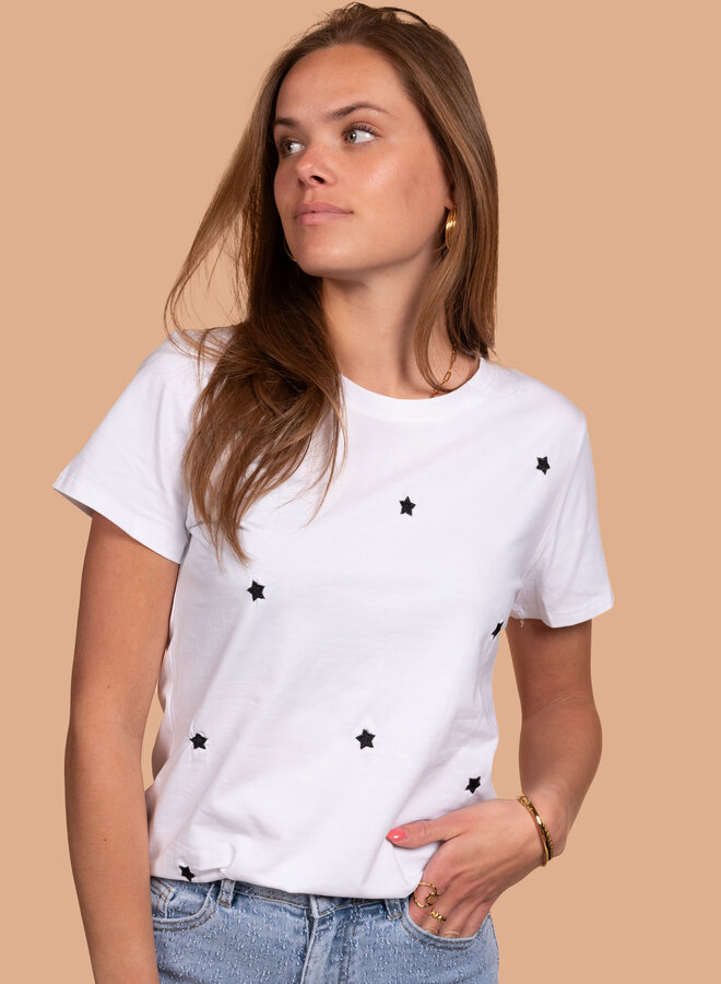 Shirt met geborduurde sterretjes zwart