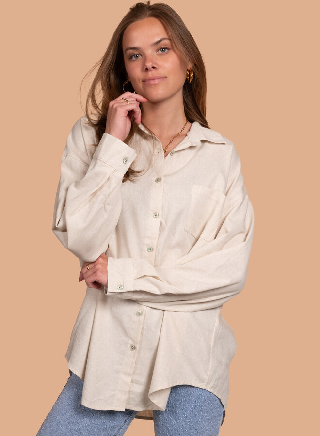 Katoenen linnenlook blouse beige