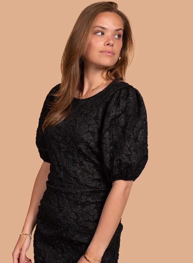 Jurk Saya met pofmouw zwart