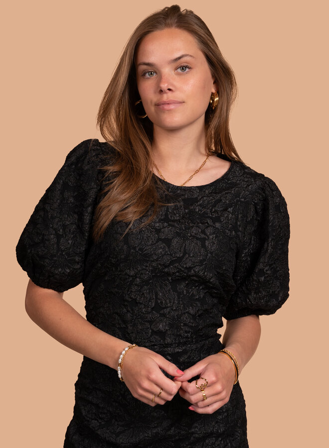 Jurk Saya met pofmouw zwart