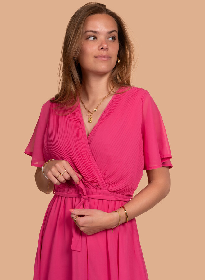 Zomer jurk met plisse felroze