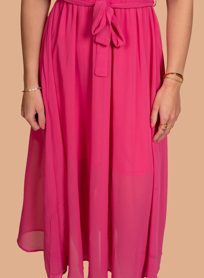 Zomer jurk met plisse felroze