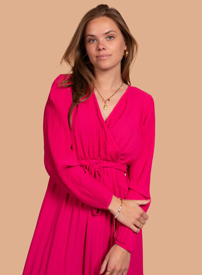 Zomer jurk met plisse Mar felroze