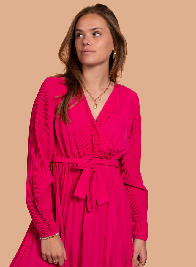 Zomer jurk met plisse Mar felroze