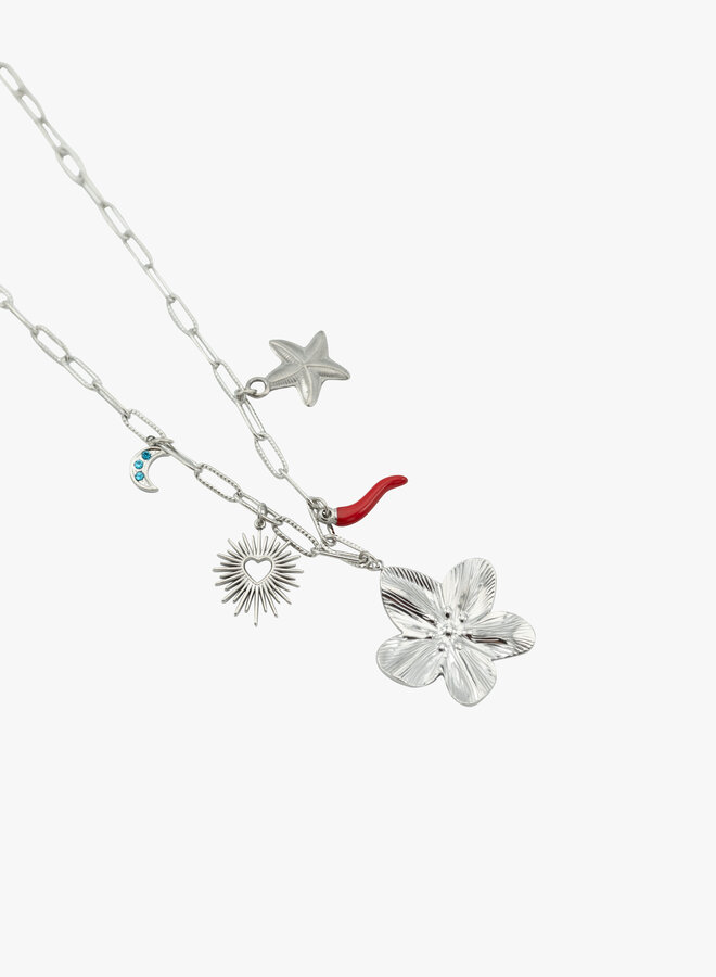 Bedel ketting grote bloem zilver zilver