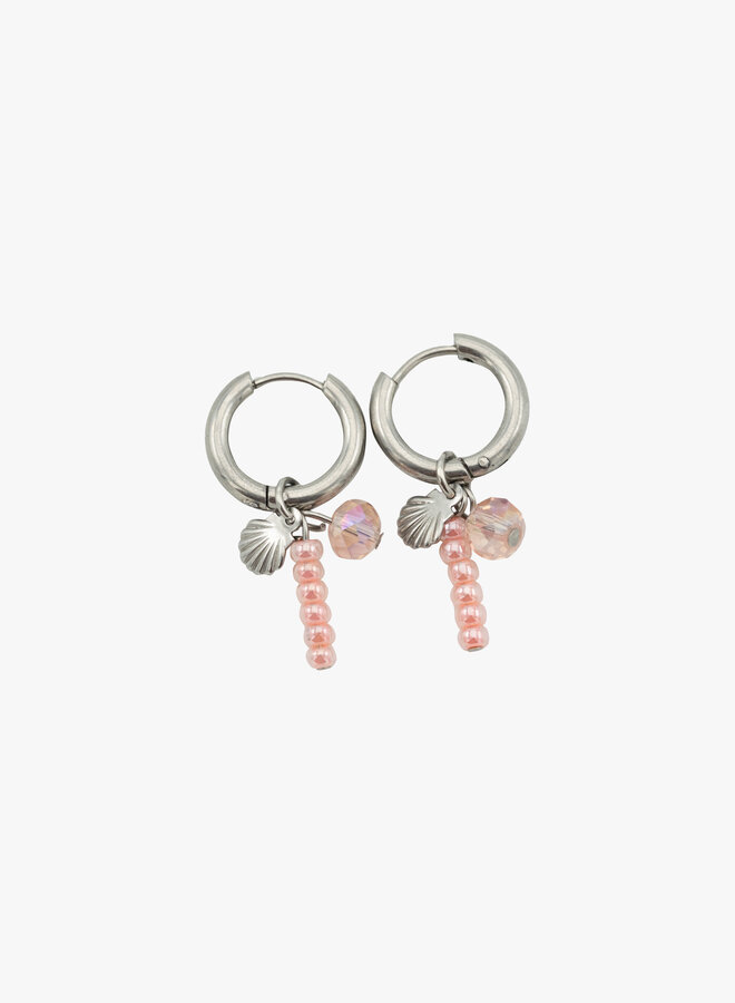 Bedel oorbellen pink beads