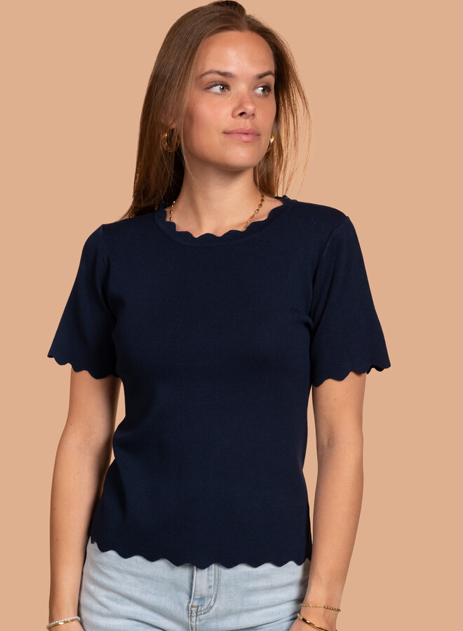 Top ruffle randje blauw