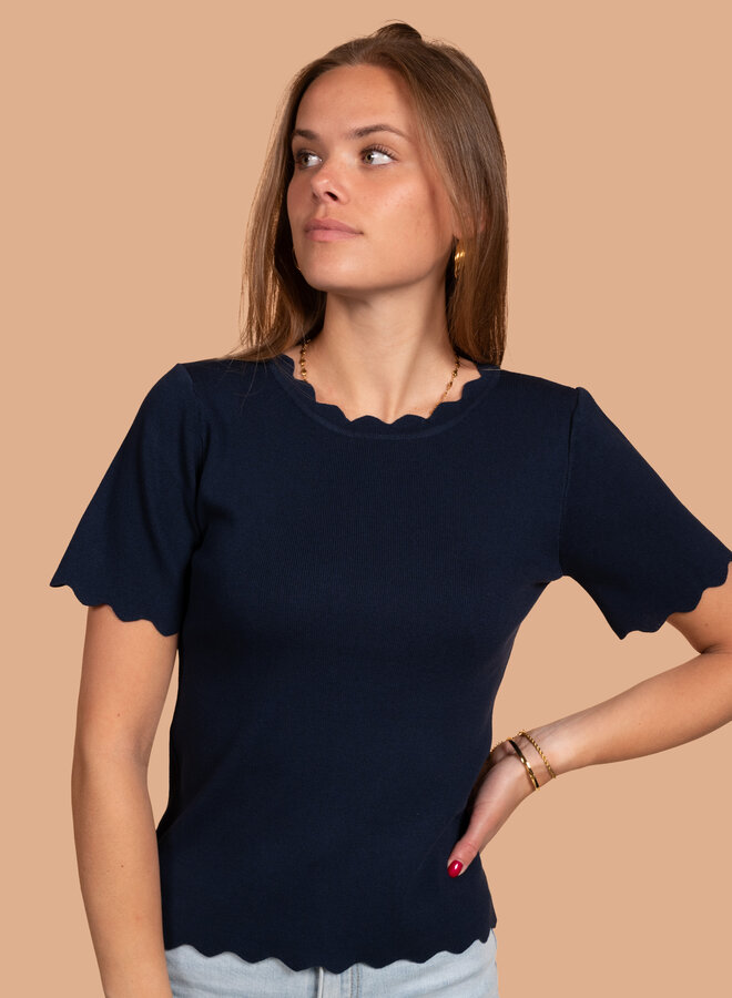 Top ruffle randje blauw