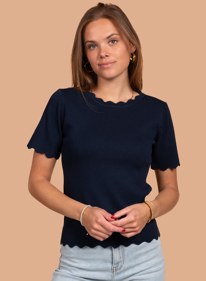 Top ruffle randje blauw