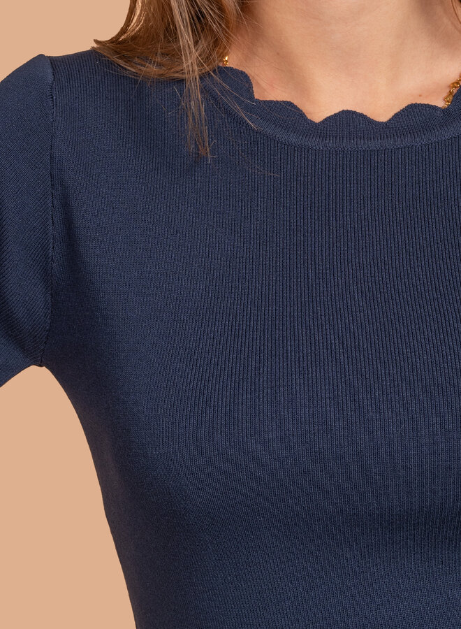 Top ruffle randje blauw