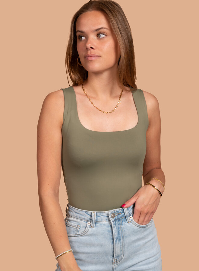 Top vierkante hals Sally groen