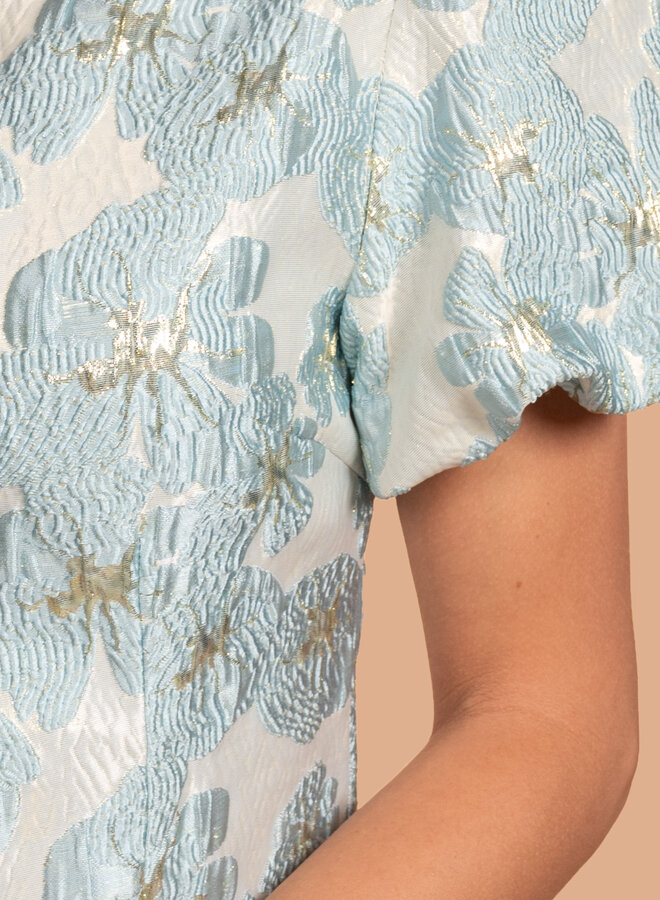 Jacquard jurk met pofmouw blauw