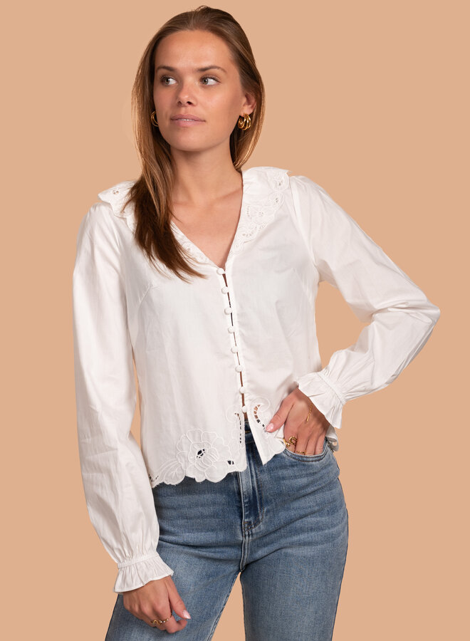 Katoenen blouse wit met borduursels