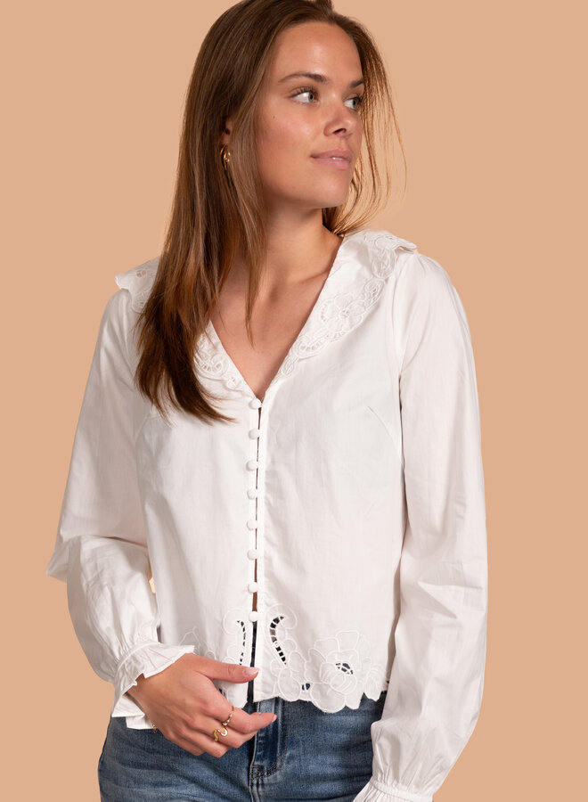 Katoenen blouse wit met borduursels