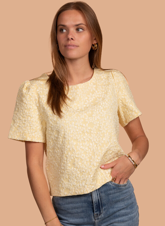 Top peplum geel