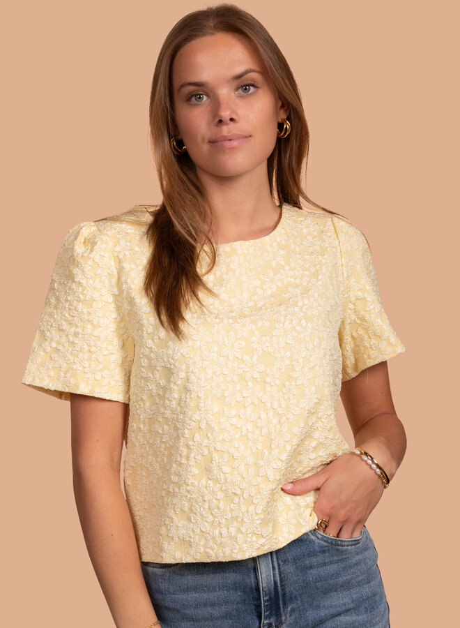 Top peplum geel