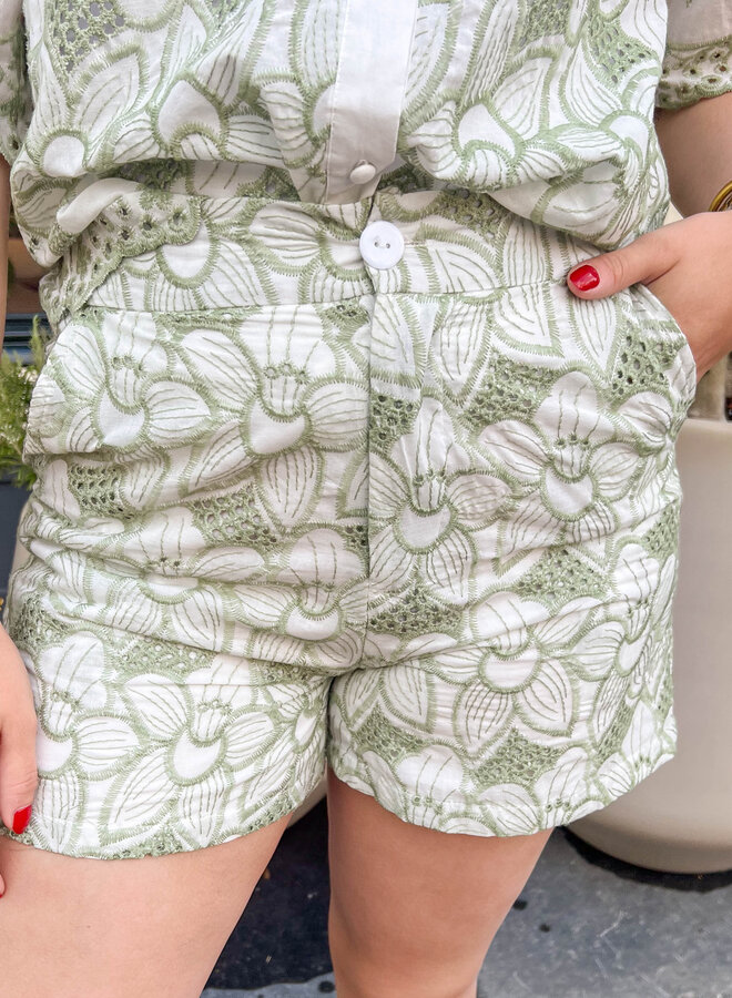 Short katoen flowers groen