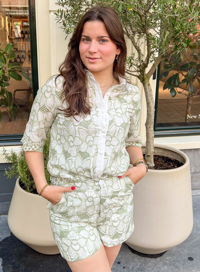 Blouse katoen flowers groen