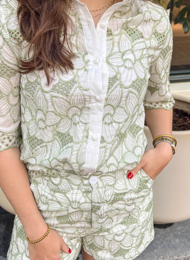 Blouse katoen flowers groen
