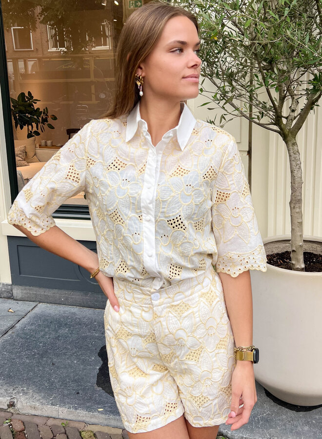 Blouse katoen flowers geel