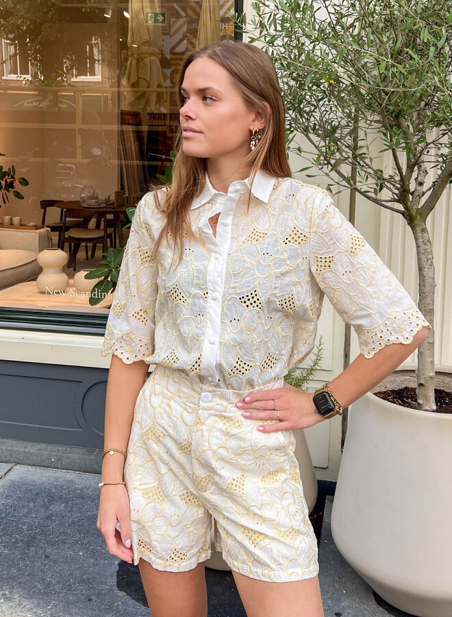 Blouse katoen flowers geel