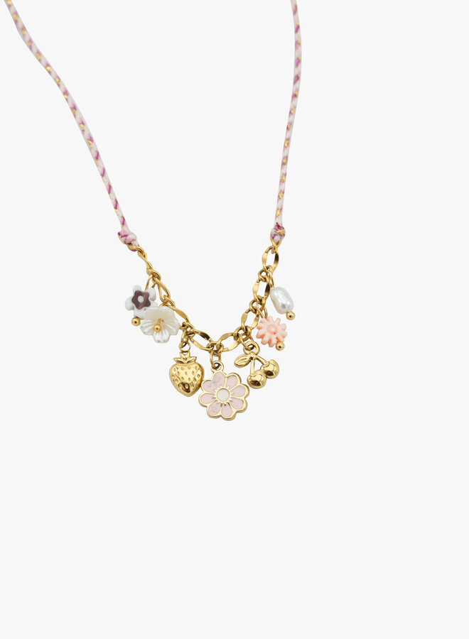 Ketting touw roze met bedels