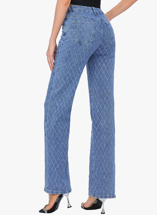 Pattern jeans ruitjes wide leg