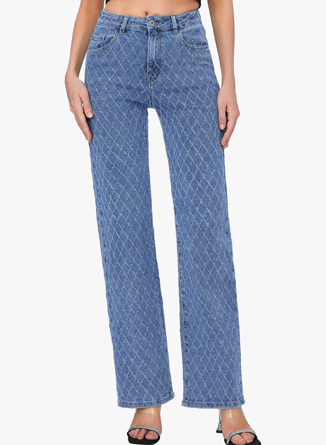 Pattern jeans ruitjes wide leg