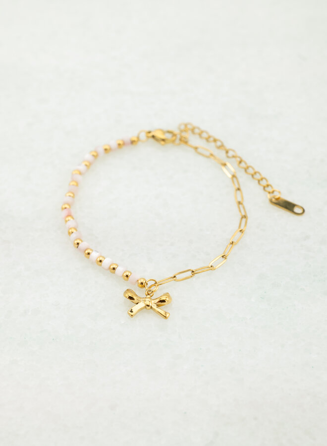 Armband ribbon and beads goud