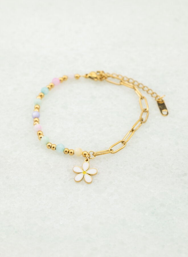 Armband pink flower goud