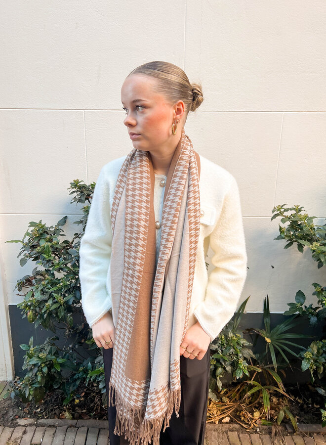 Warme sjaal camel met ruitjes