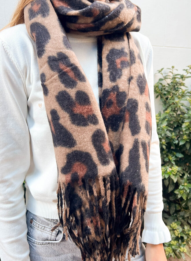 Warme sjaal luipaard print donker
