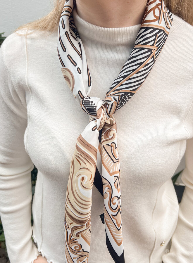 Groot satijn sjaaltje print beige