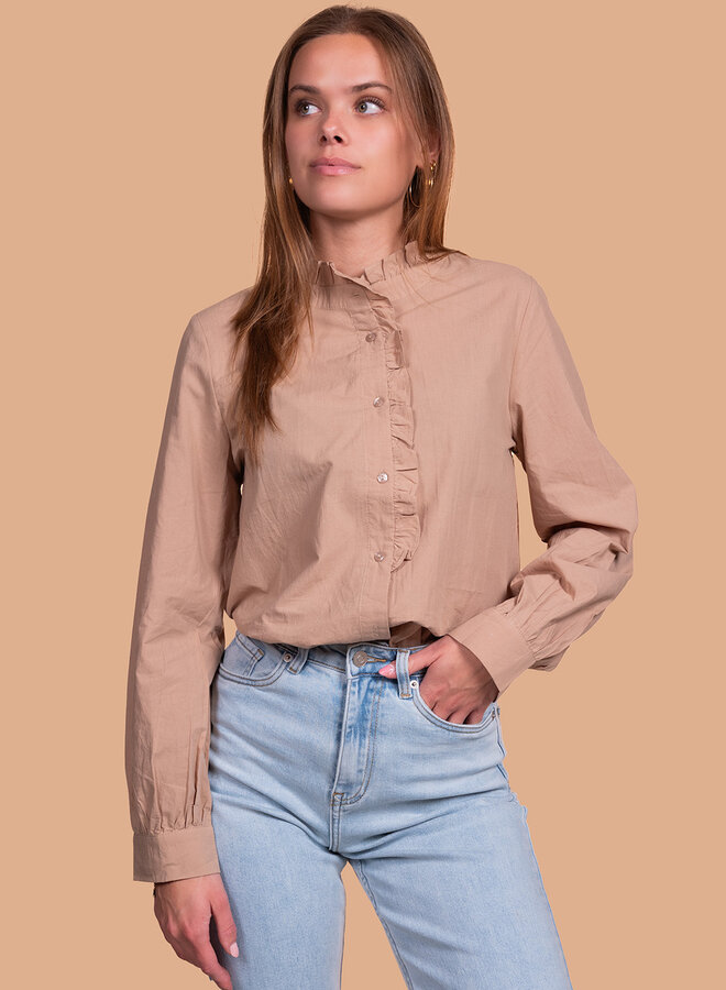 Taupe blouse met kraagje