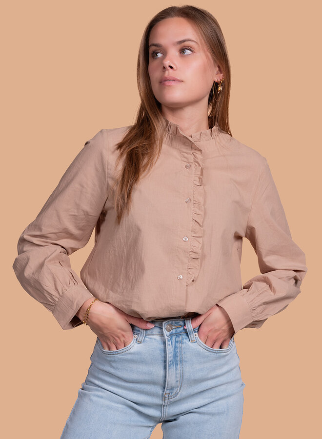 Taupe blouse met kraagje