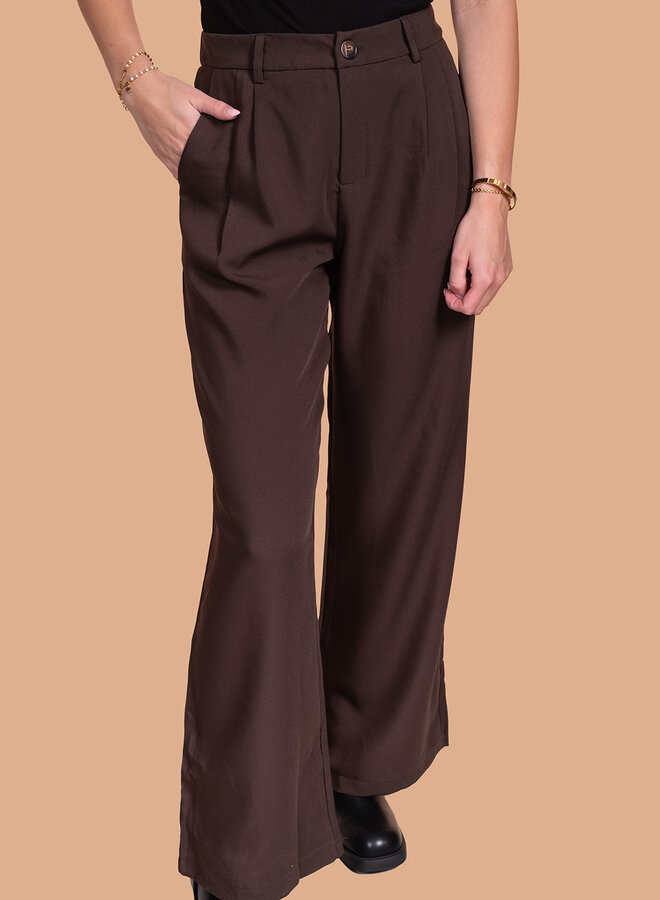 Pantalon wide leg chocolade bruin