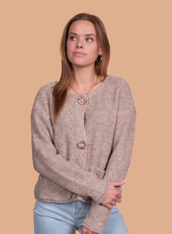 Wollen vest met bloemen knoop