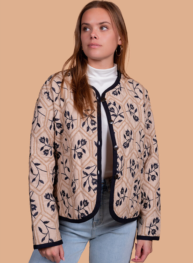 Gewatteerde jacket met blauwe bloemen