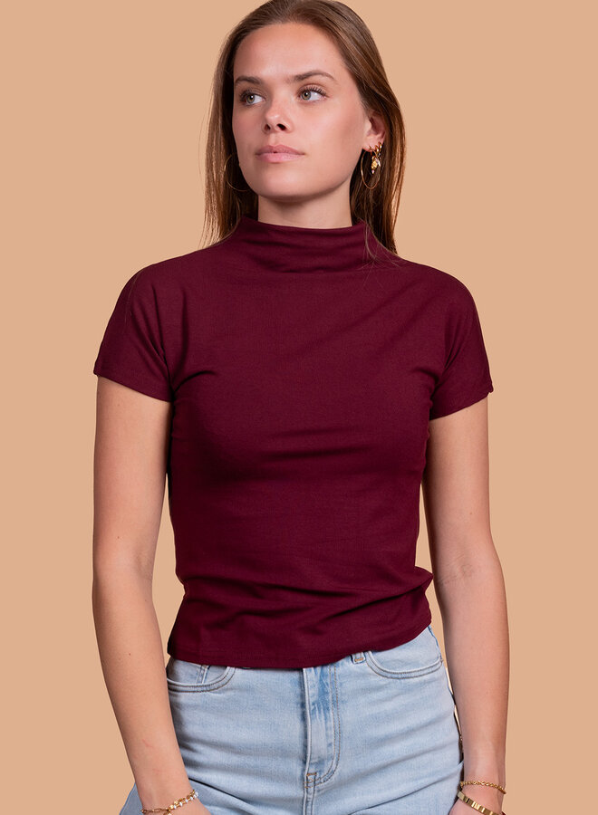 Shirt met hoge hals bordeauxrood
