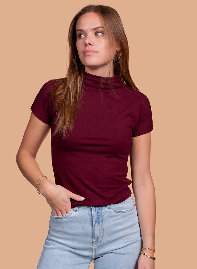 Shirt met hoge hals bordeauxrood