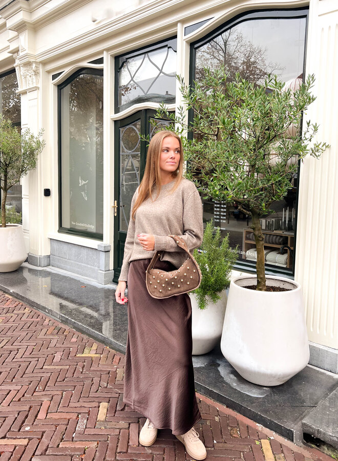 Chocolade bruine satijnen maxi rok