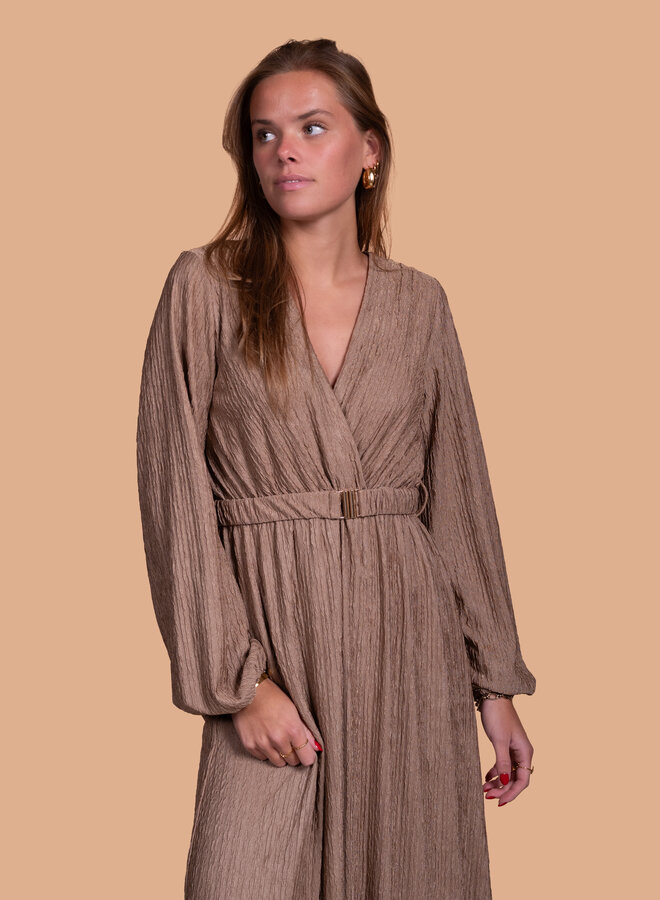 Bruine maxi jurk met gesp