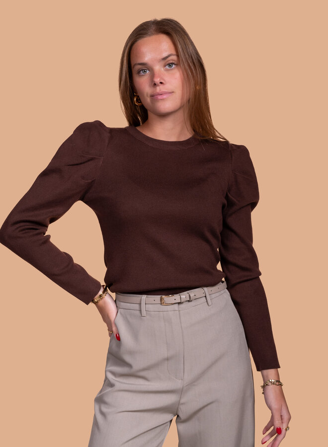 Top met kleine pofmouw chocolade lange mouwen