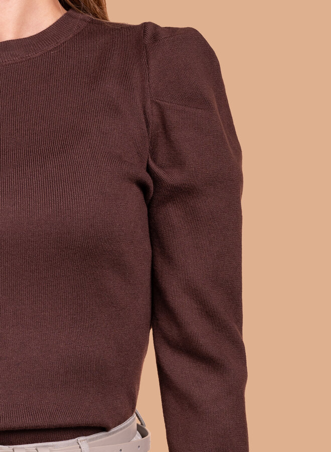 Top met kleine pofmouw chocolade lange mouwen