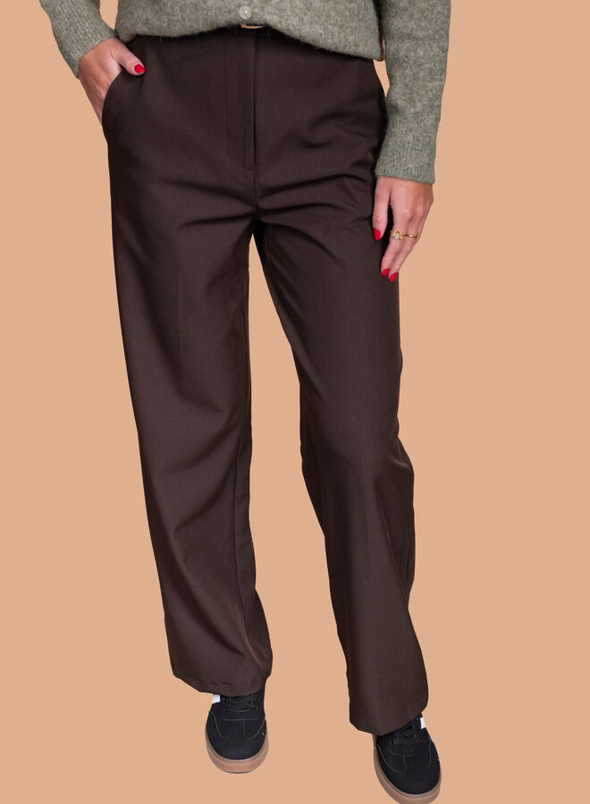 Pantalon rechte fit donkerbruin