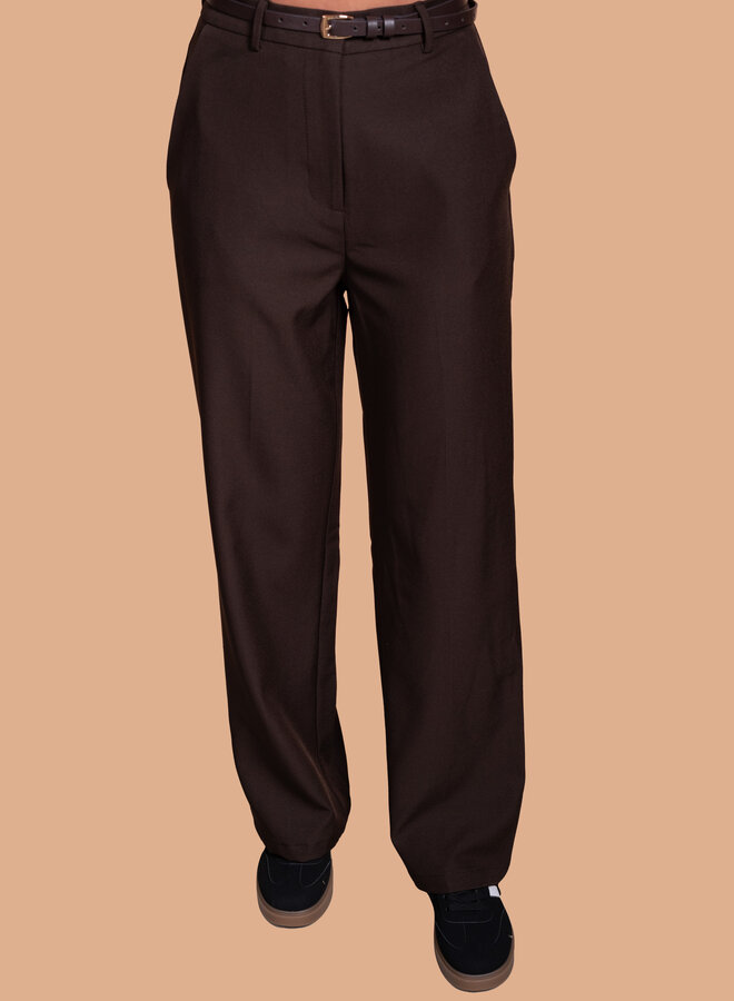 Pantalon rechte fit donkerbruin