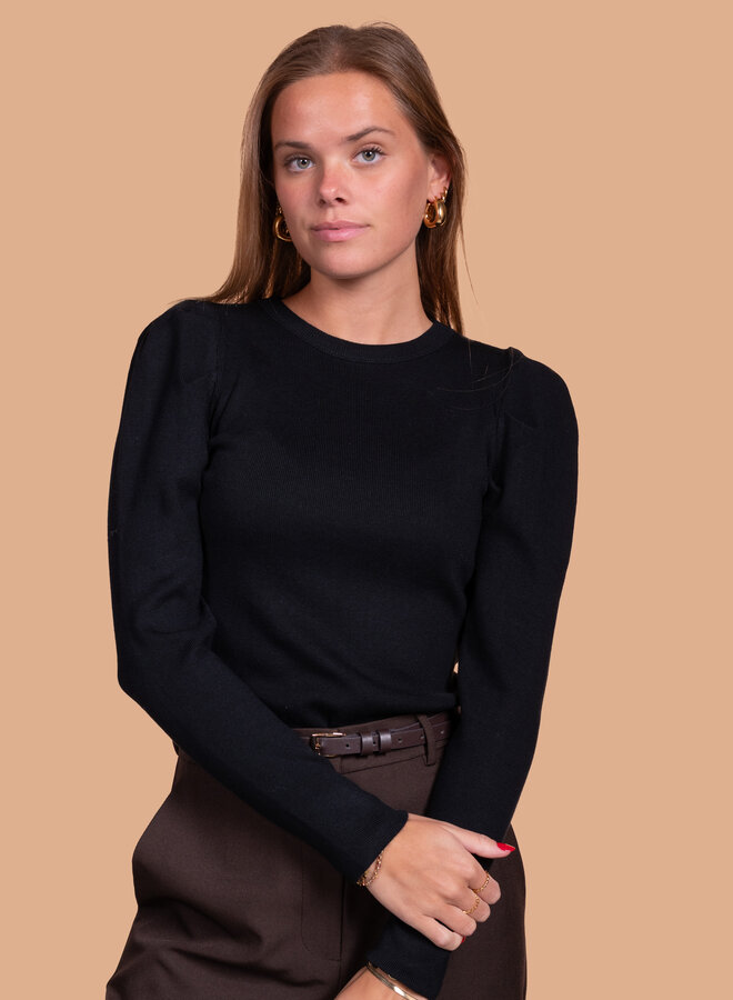 Top met kleine pofmouw zwart lange mouwen