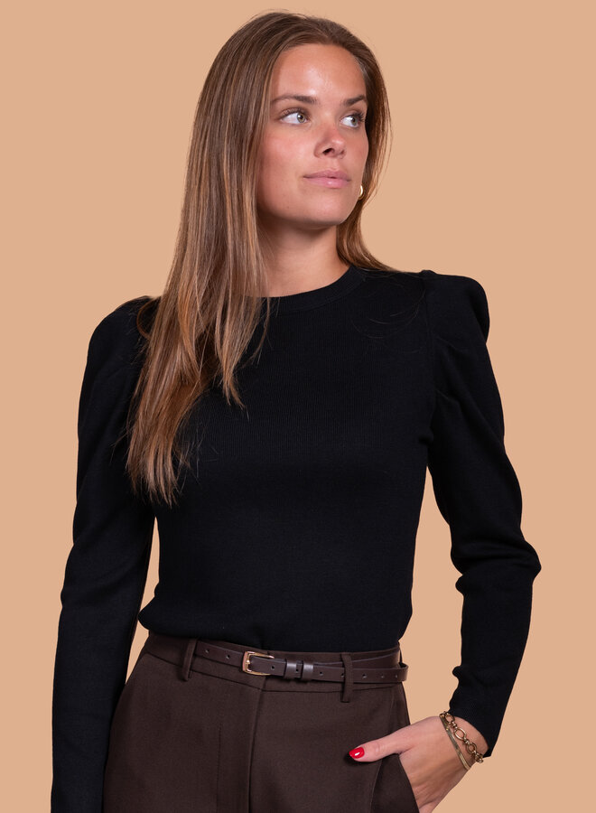 Top met kleine pofmouw zwart lange mouwen