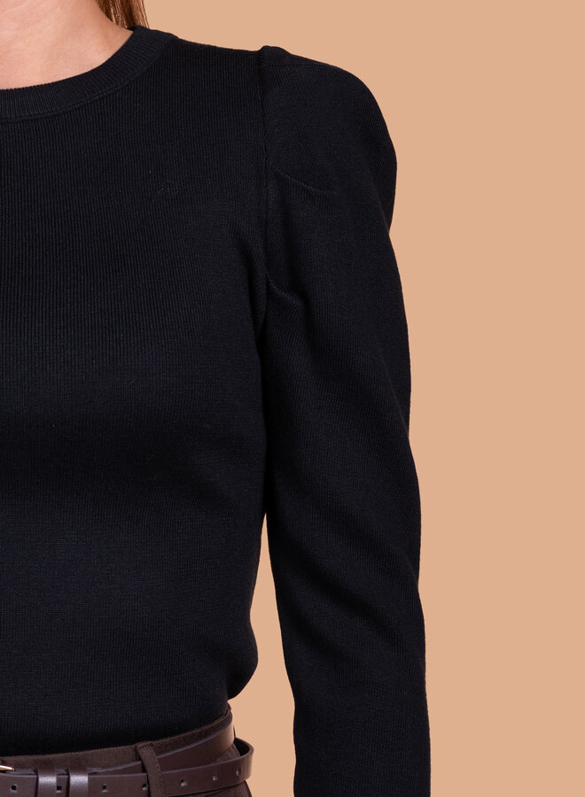 Top met kleine pofmouw zwart lange mouwen