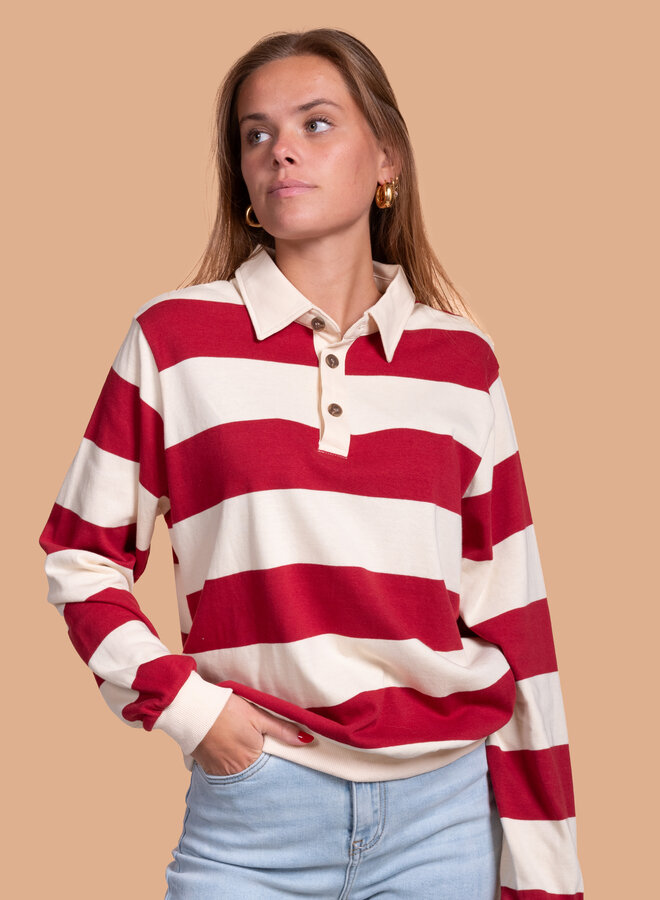 Trui beige/bordeaux gestreept